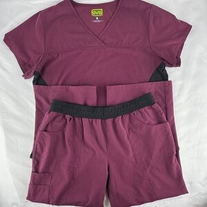2 Piece AVE by Medline Burgundy Scrub Set with Black Accents